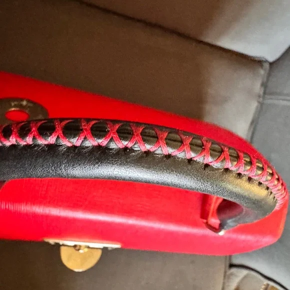 Femi Handbag | Stylish Red Leather & Black & White Striped Fabric - Picture 4 of 10